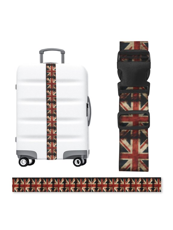 Union Jack Flag Vintage UK Adjustable Luggage Strap, 2-Inch Wide Heavy-Duty Suitcase Belt, Buckle Travel Bag Securing Band