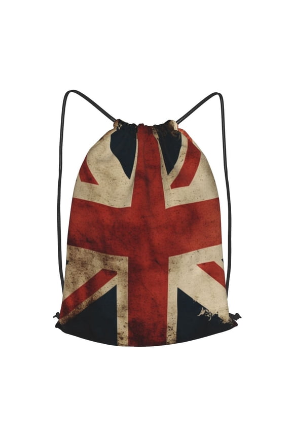Union Jack Flag Vintage UK Drawstring Backpack Gym String Bag Sports Sackpack Cinch Sack, Small