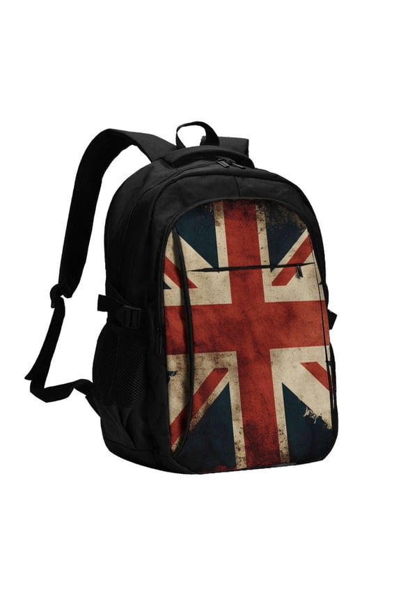 Union Jack Flag Vintage UK Laptop Backpack with USB Charging Headphone Port Casual Daypack Bag College Business Travel