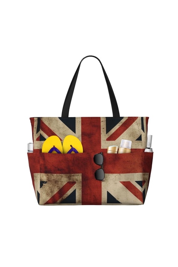 Union Jack Flag Vintage UK Large Capacity Beach Travel Tote Bag Shoulder Handbag for Gym Camping Shopping