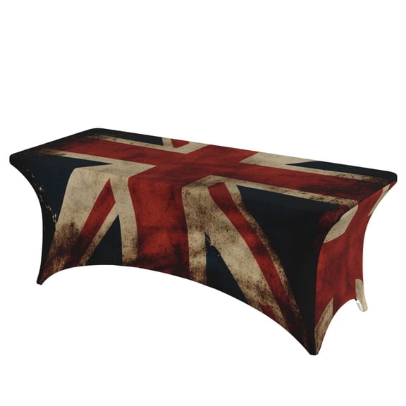 Union Jack Flag Vintage UK Stretch Rectangular Table Cover 6FT Elastic Fitted Tablecloth for Parties, Weddings, Banquets
