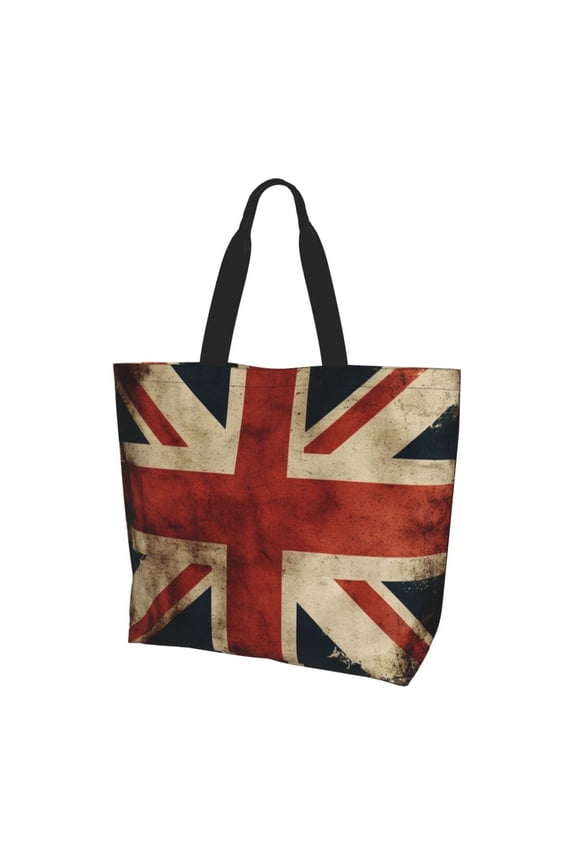 Union Jack Flag Vintage UK Women Reusable Bag Large Shoulder Handbag Top Handle Purse Tote