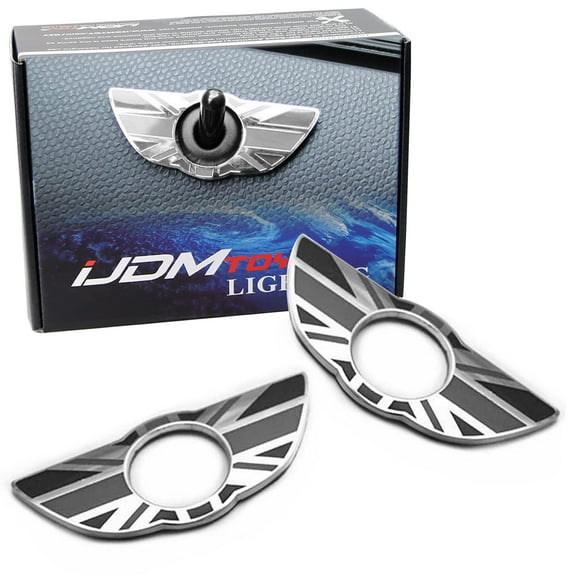 Union Jack Style Wing Emblem Rings For Mini Cooper R60 Countryman R61 Paceman Door Lock Knobs, Black/Grey UK Flag Design