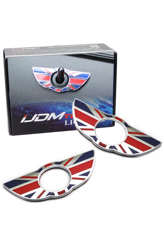 Union Jack Style Wing Emblem Rings For Mini Cooper R60 Countryman R61 Paceman Door Lock Knobs, Red/Blue UK Flag Design
