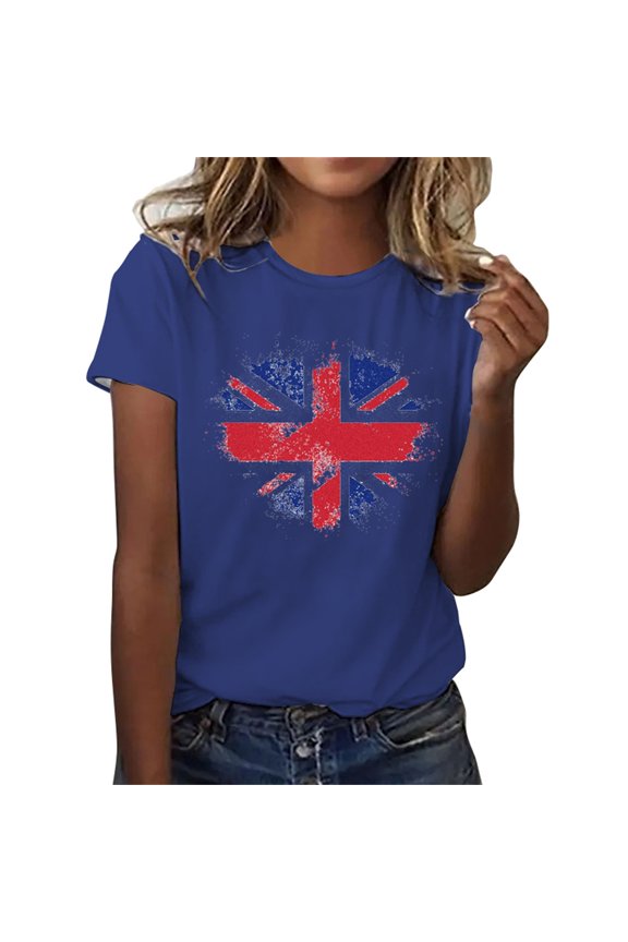 Union Jack T Shirt Women ,Ladies Union Jack Tops Crewneck Short Sleeve Blouse Slim Fit Union Jack Flags Printed Casual Graphic Tee Sunflower Summer Tops Size 8-16