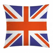 Union Jack Throw Pillow Cushion Cover, Classic Traditional Flag United Kingdom Modern British Loyalty Symbol, Decorative Square Accent Pillow Case, 16 X 16 Inches, Royal Blue Red White, by Ambesonne