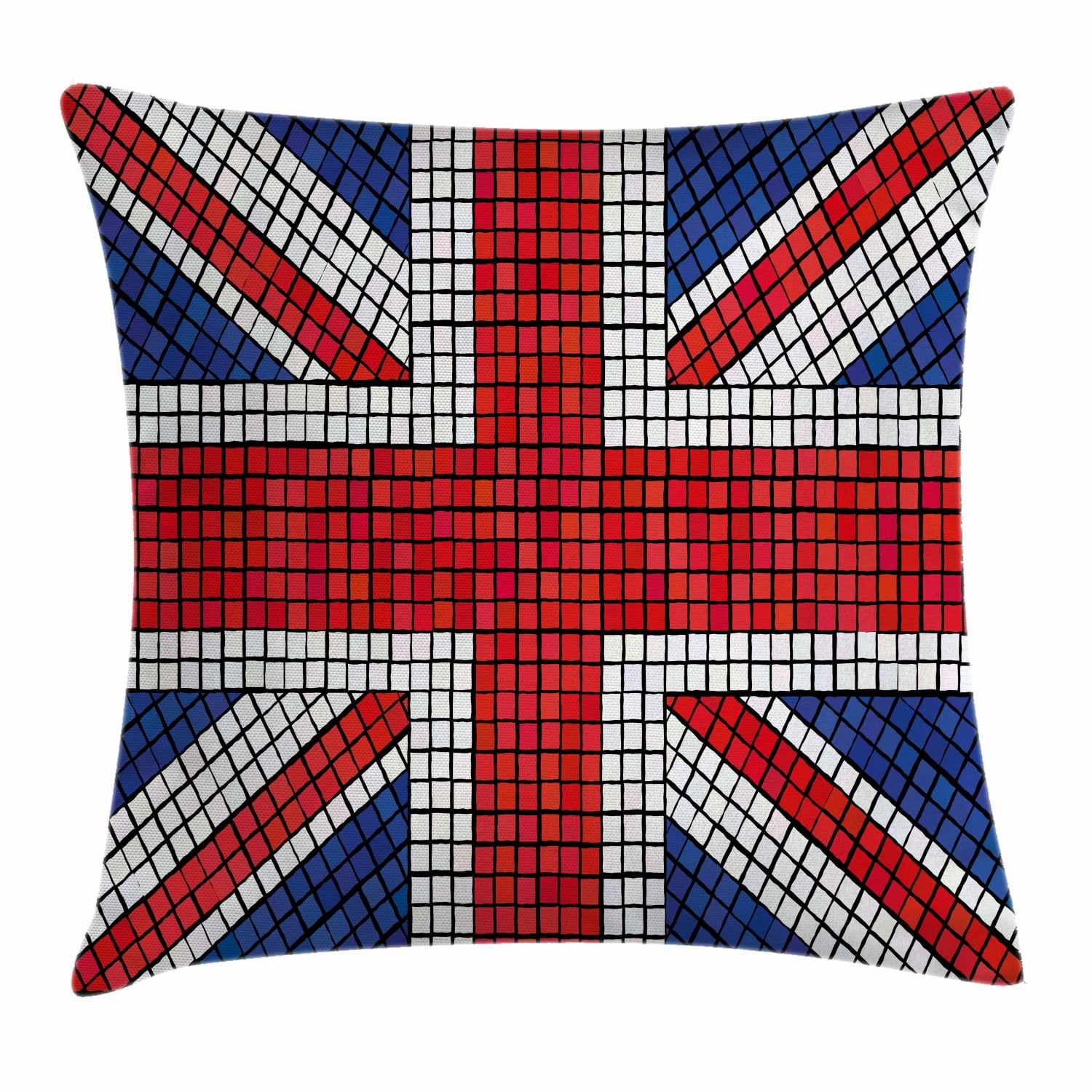 Union Jack Throw Pillow Cushion Cover, Mosaic Tiles Inspired Design