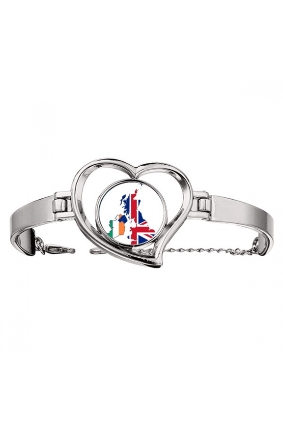 Union Jack UK Britain Irland Map Country Bracelet Heart Jewelry Wire Bangle