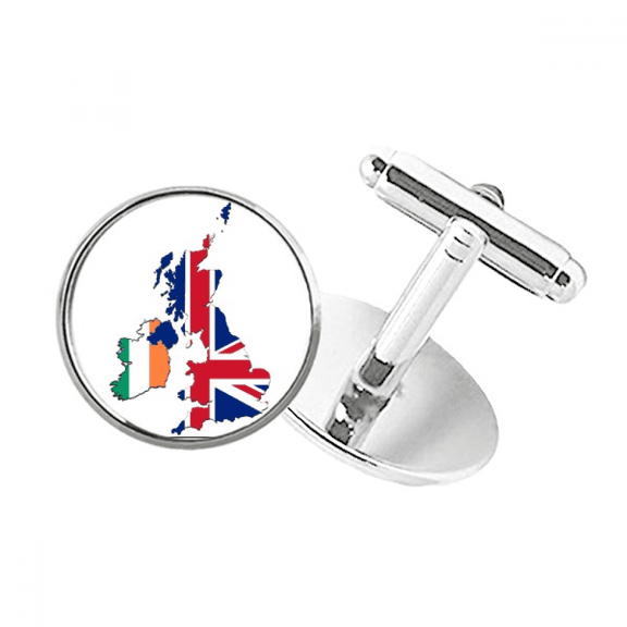 Union Jack UK Britain Irland Map Country Round Button Cuff Clip Stud Cufflinks