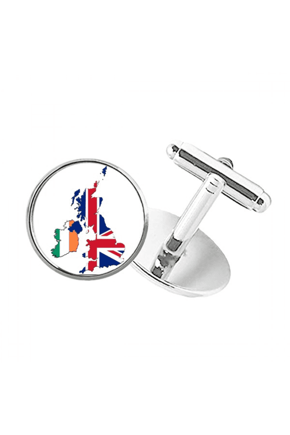 Union Jack UK Britain Irland Map Country Round Button Cuff Clip Stud Cufflinks