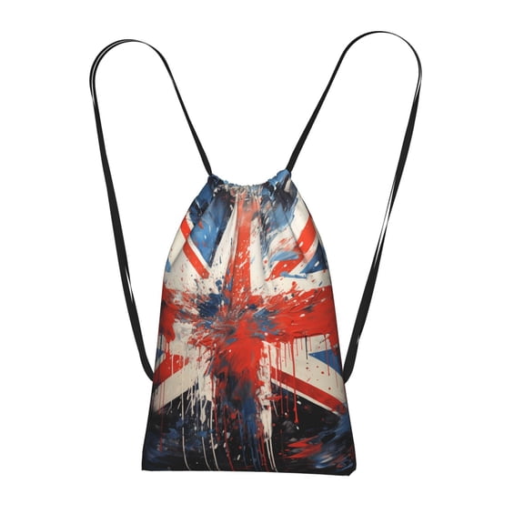 Union Jack UK Flag Art Packable Drawstring Backpack, Lightweight Foldable Cinch Storage Bag for Gym Travel Shopping