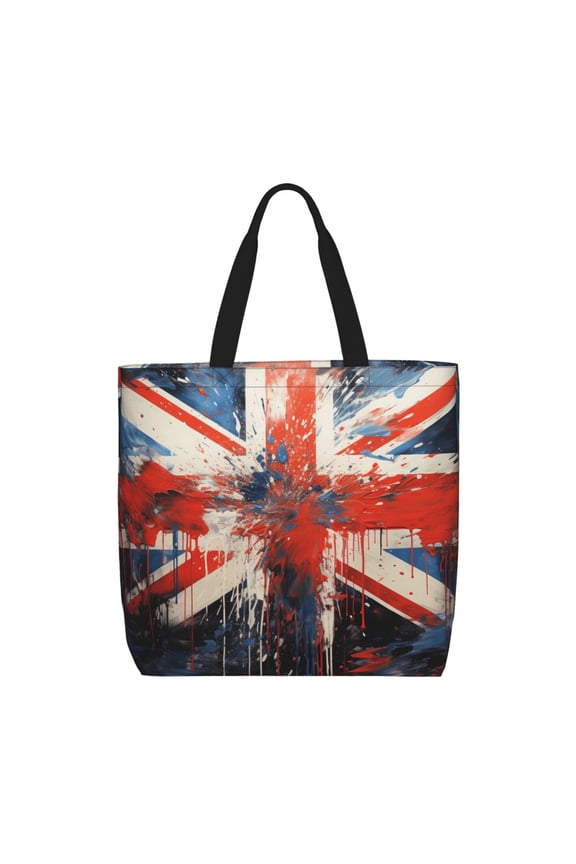 Union Jack UK Flag Art Zippered Tote Bag Large Capacity Shoulder Handbag for Shopping, Work, Travel