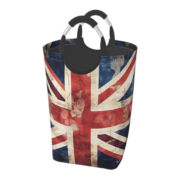 Union Jack UK Flag Vintage Laundry Bag with Handle - Foldable Dirty Clothes Hamper Collapsible Storage Bin