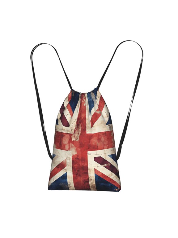 Union Jack UK Flag Vintage Packable Drawstring Backpack, Lightweight Foldable Cinch Storage Bag for Gym Travel Shopping