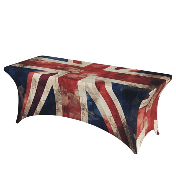 Union Jack UK Flag Vintage Stretch Rectangular Table Cover 6FT Elastic Fitted Tablecloth for Parties, Weddings, Banquets
