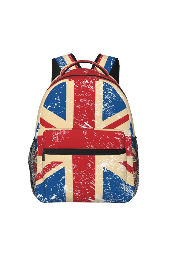 Union Jack Uk Flag Retro Backpack Casual College Bag Zipper Laptop Daypack Hiking Rucksack Travel