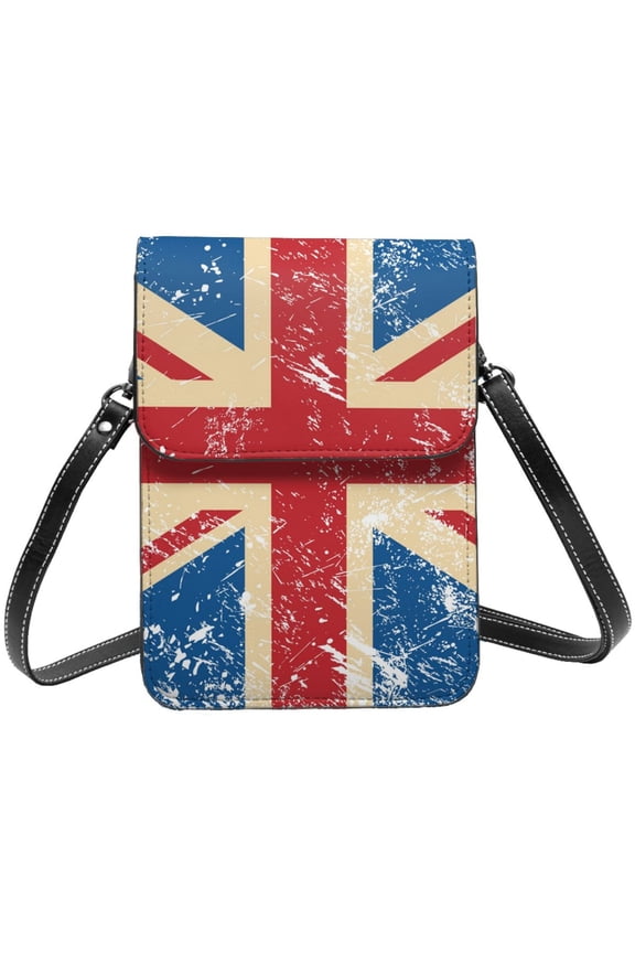 Union Jack Uk Flag Retro Cell Phone Purse Small Crossbody Bag with Strap Credit Card Slots Leather Shoulder Wallet for Women