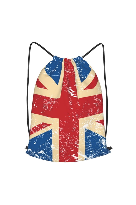 Union Jack Uk Flag Retro Drawstring Backpack Gym String Bag Sports Sackpack Cinch Sack, Small