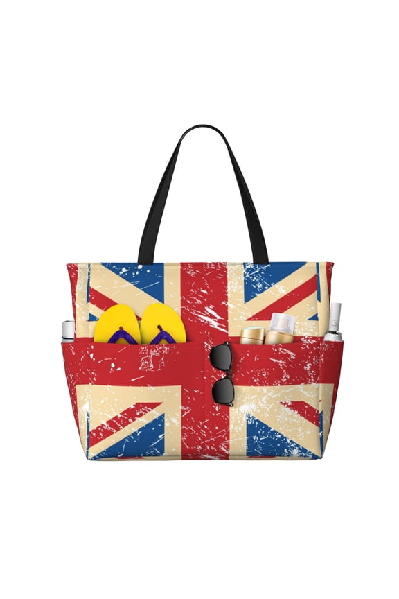 Union Jack Uk Flag Retro Large Capacity Beach Travel Tote Bag Shoulder Handbag for Gym Camping Shopping