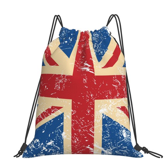 Union Jack Uk Flag Retro Large Drawstring Backpack Casual Cinch Sack Bag Backpack for Sports Hiking Travel Gym