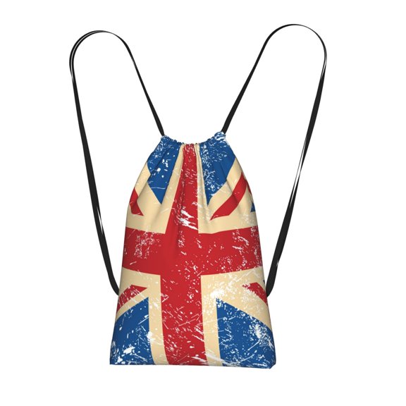 Union Jack Uk Flag Retro Packable Drawstring Backpack, Lightweight Foldable Cinch Storage Bag for Gym Travel Shopping