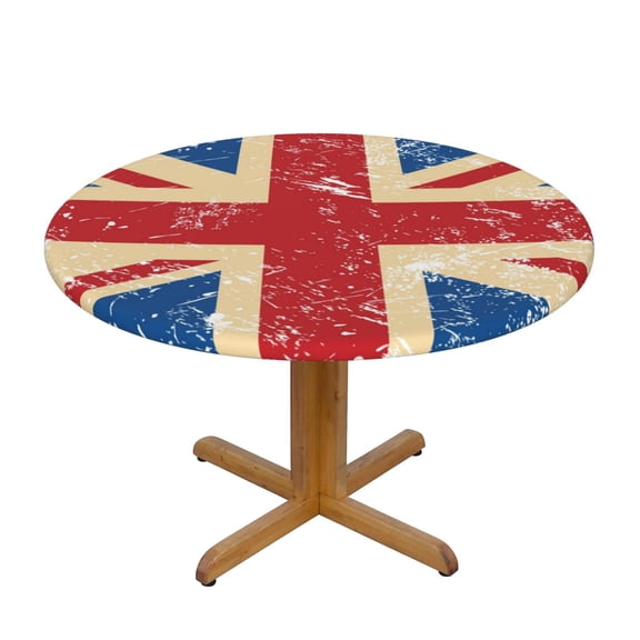 Union Jack Uk Flag Retro Round Fitted Tablecloth Elastic Edged Table Cloth Waterproof Table Cover 48in