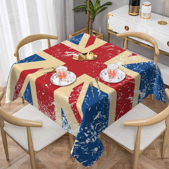 Union Jack Uk Flag Retro Square Tablecloth 54x54 Waterproof Table Cover for Dining Table, Parties, Weddings, Picnics, Cafes