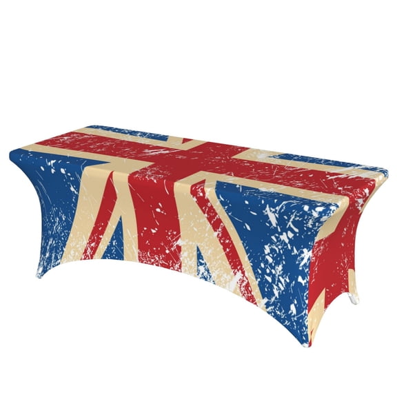 Union Jack Uk Flag Retro Stretch Rectangular Table Cover 6FT Elastic Fitted Tablecloth for Parties, Weddings, Banquets
