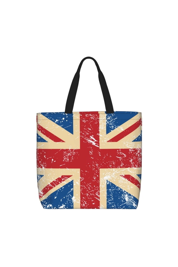Union Jack Uk Flag Retro Zippered Tote Bag Large Capacity Shoulder Handbag for Shopping, Work, Travel