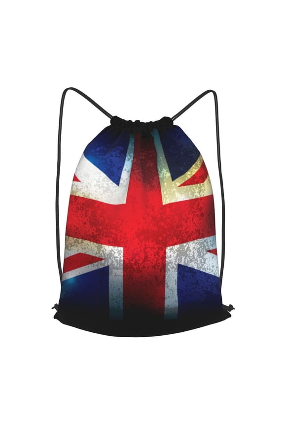 Union Jack United Kingdom Flag Vintage Drawstring Backpack Gym String Bag Sports Sackpack Cinch Sack, Large