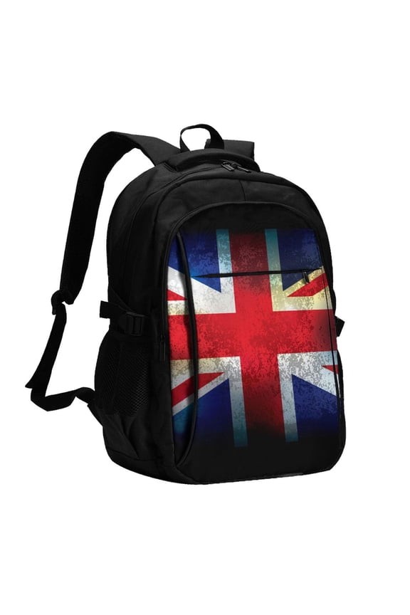 Union Jack United Kingdom Flag Vintage Laptop Backpack with USB Charging Headphone Port Casual Daypack Bag College Business Travel