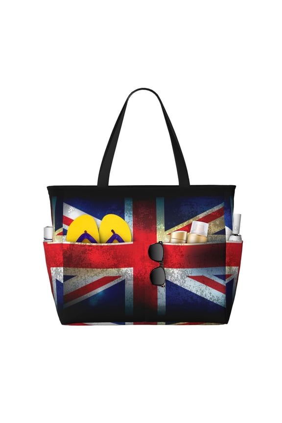 Union Jack United Kingdom Flag Vintage Large Capacity Beach Travel Tote Bag Shoulder Handbag for Gym Camping Shopping