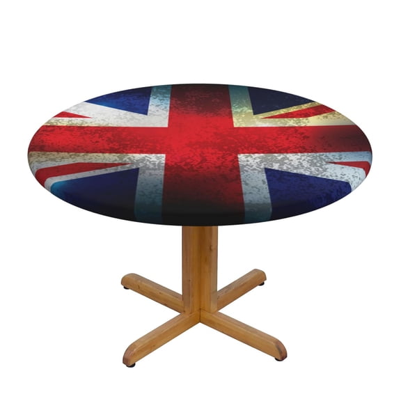 Union Jack United Kingdom Flag Vintage Round Fitted Tablecloth Elastic Edged Table Cloth Waterproof Table Cover 54in