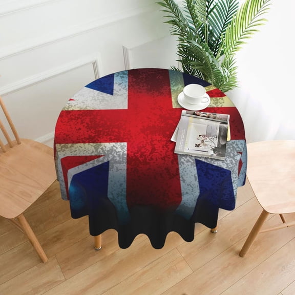 Union Jack United Kingdom Flag Vintage Tablecloths Round 60 inch Fabric Table Cloth Cover for Dining Kitchen Wedding Party