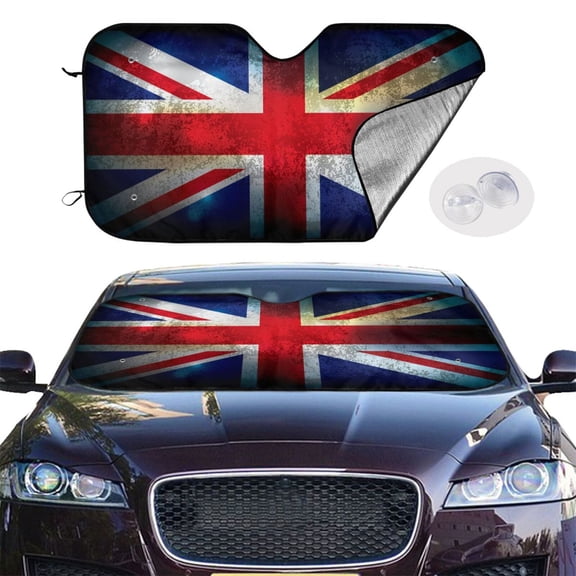 Union Jack United Kingdom Flag Vintage Windshield Sunshade Sun Shade Front Window Car Sun Visor Protector for Truck SUV Blocks UV Ray,Large
