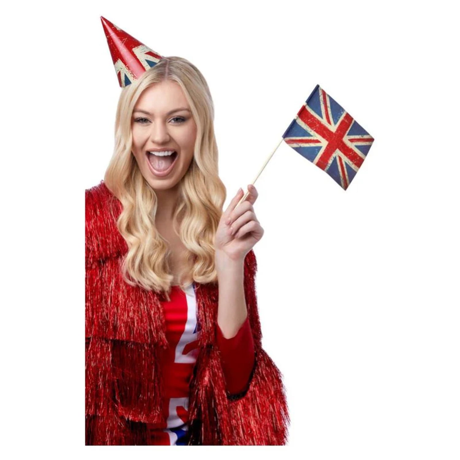 Union Jack Vintage Style Print Handheld Flags Adult White Union Jack Vintage Style Print Handheld Flags Adult White