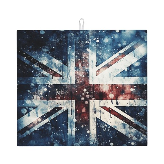 Union Jack Vintage UK Flag Starry Kitchen Drying Mat 18x16 Inch Ultra Absorbent Countertop Mat Foldable with Hanging Loop