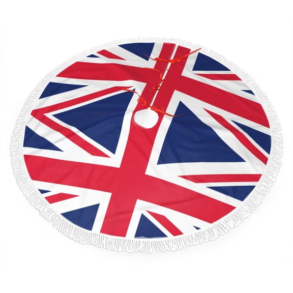 Union Jacks Flag Christmas Tree Skirt Tassel Lace for Xmas Ornaments Decoration 36"