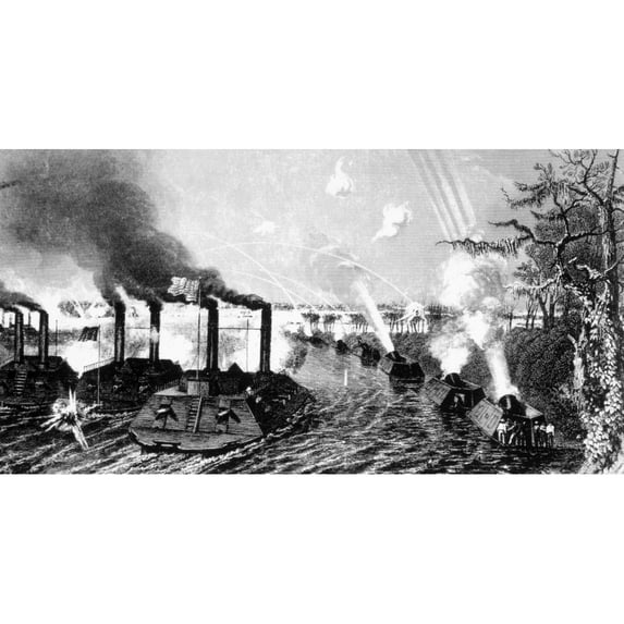 Union Mortar And Gun Boats On The Mississippi River History (36 x 24)
