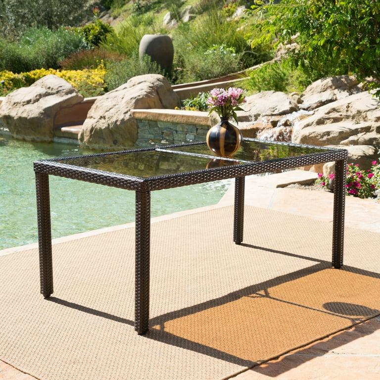 Rectangular glass garden table discount