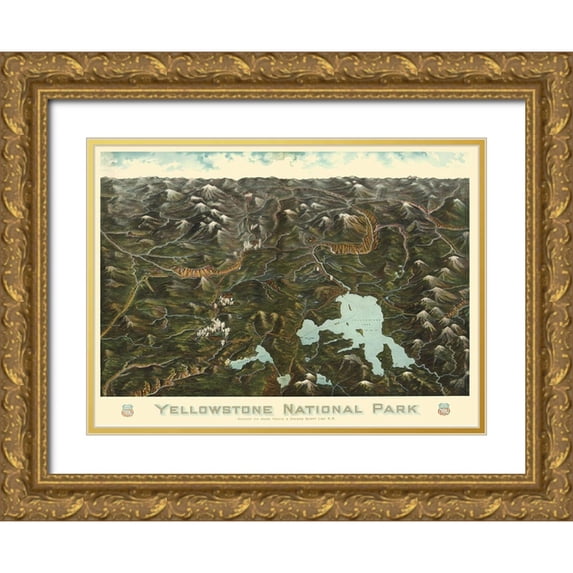 Union Pacific Railroad 24x19 Gold Ornate Wood Framed with Double Matting Museum Art Print Titled - Yellowstone Park Union Pacific Wyoming