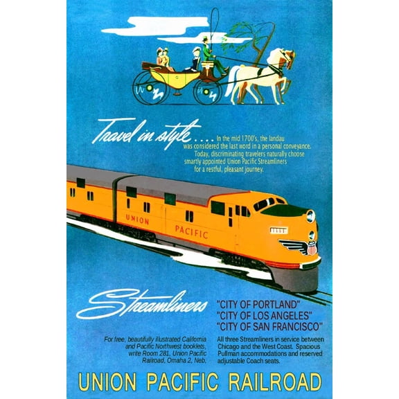 Union Pacific Railroad Streamliners Poster Retro Train Art Print Home Decor Office Wall Art
