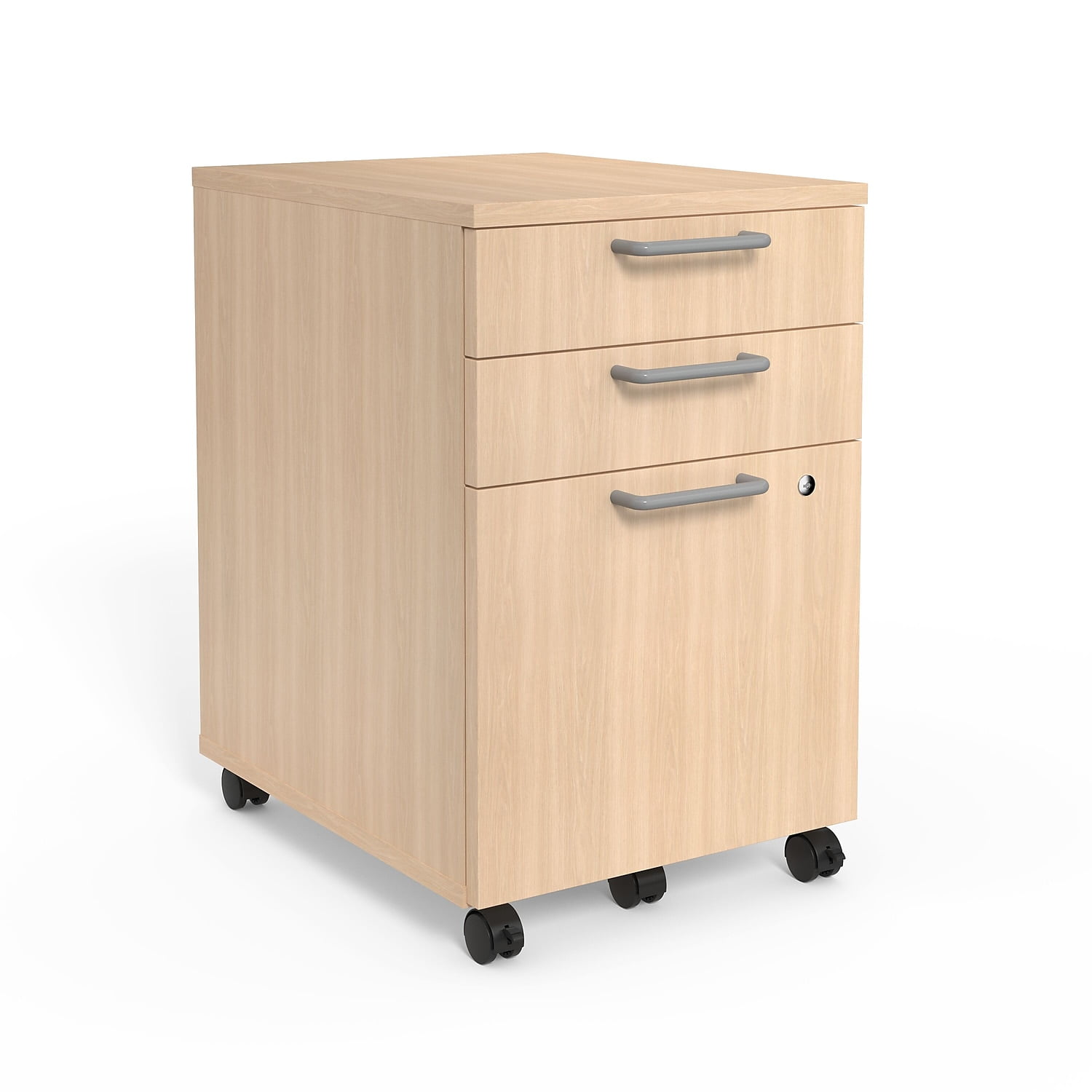 Natural 3-Drawer Mobile Pedestal File Cabinet with Lock