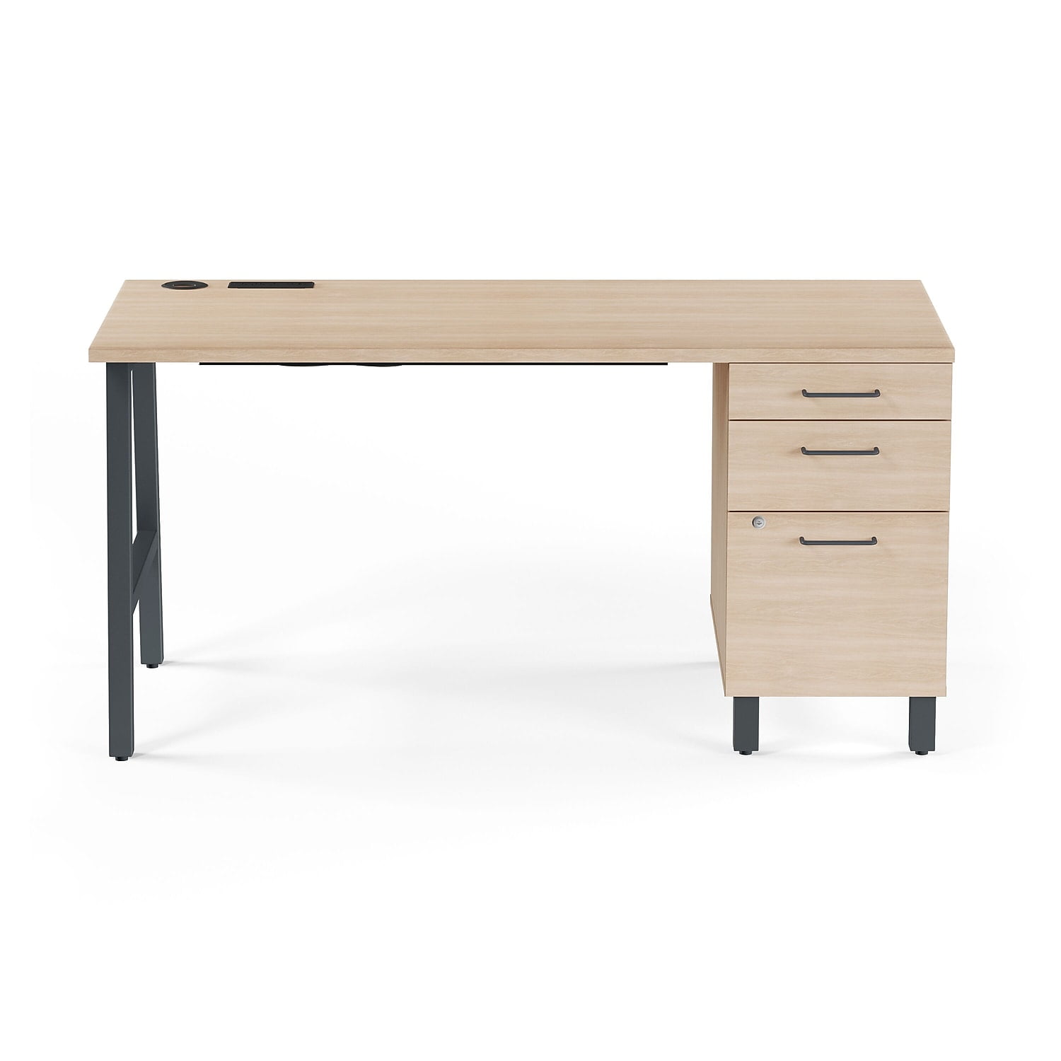 Essentials Integrated Power Management 60" Black Wood Desk with Drawers
