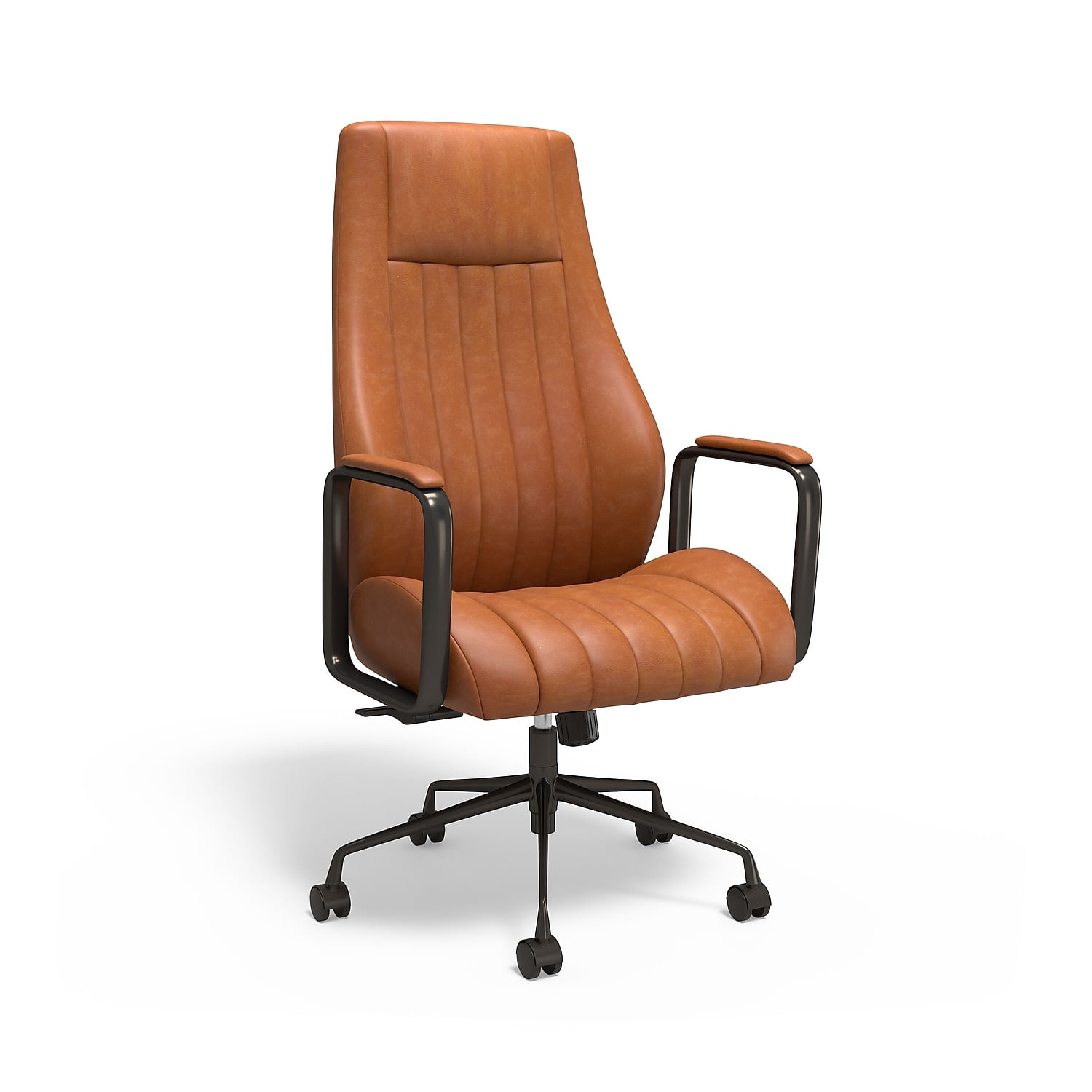 Brown Leather Ergonomic Swivel Executive Chair with Fixed Arms