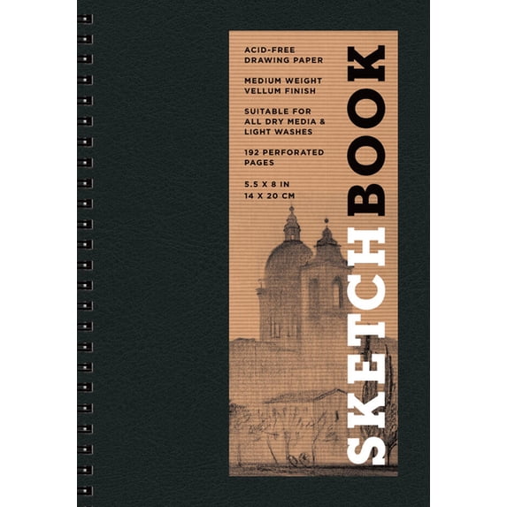 Union Square & Co. Sketchbooks Sketchbook 5.5 X 8 Black Spiral Hardcover Mixed Media Sketchbook for Drawing: Acid-Free Quality Paper (128 Pages), (Hardcover)