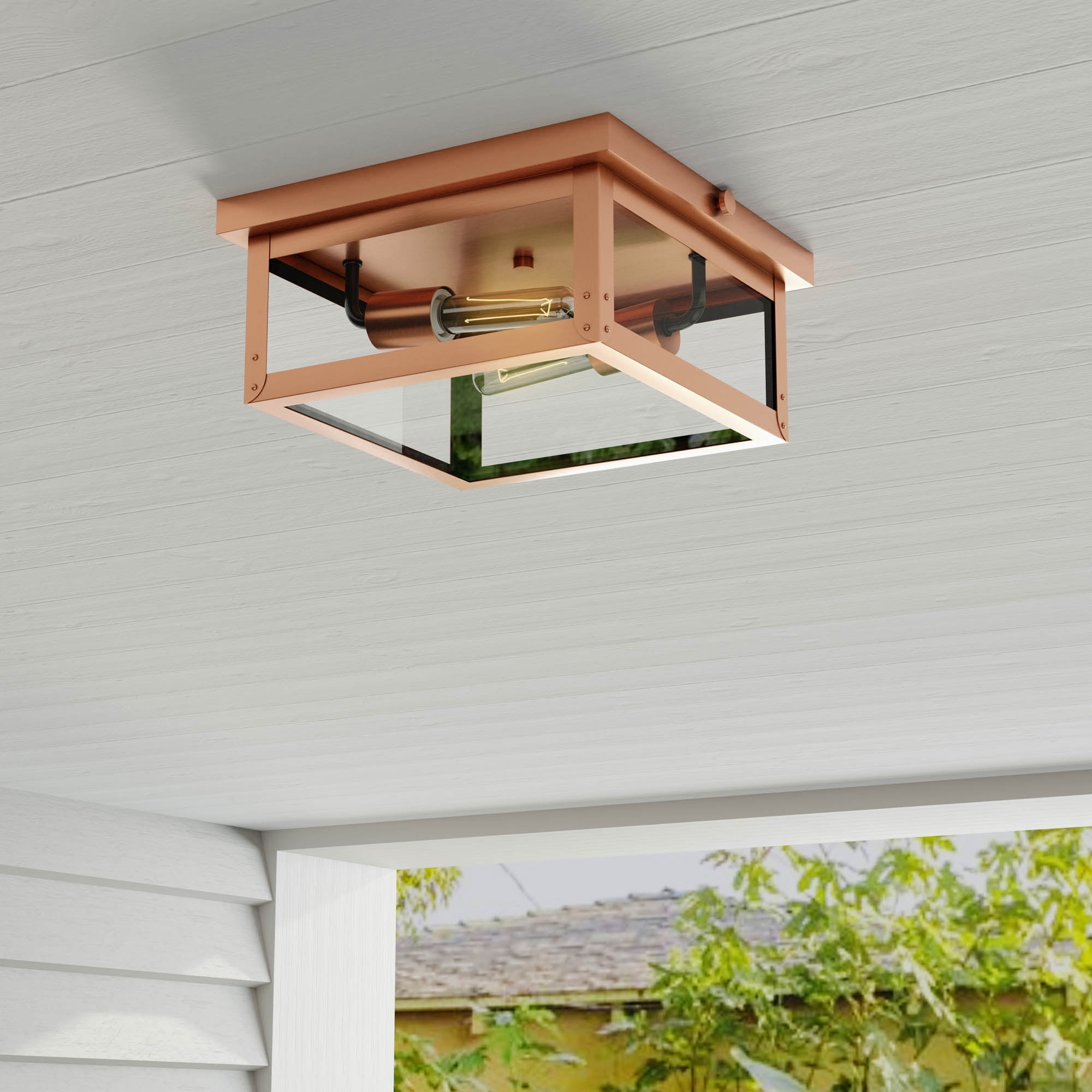 Union Square Antique Copper Glass Outdoor Ceiling Light