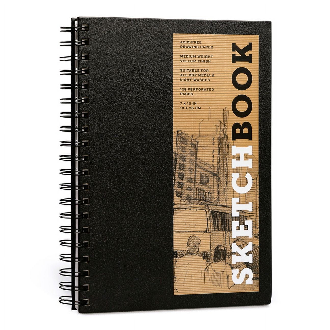 Medium Black Spiral-Bound Acid-Free Drawing Sketchbook