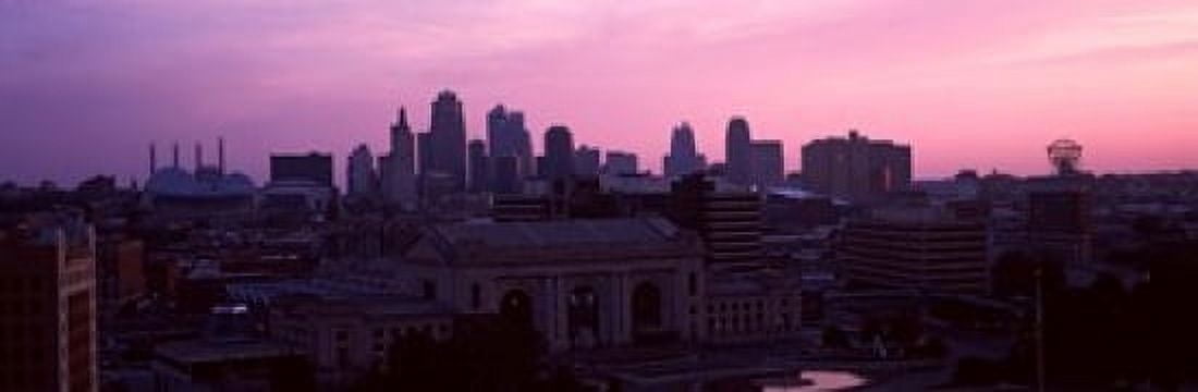 Union Station at sunset with city skyline in background Kansas City Missouri USA Canvas Art - Panoramic Images (18 x 6)