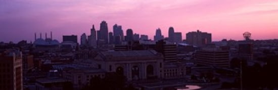 Union Station at sunset with city skyline in background Kansas City Missouri USA Canvas Art - Panoramic Images (36 x 12)